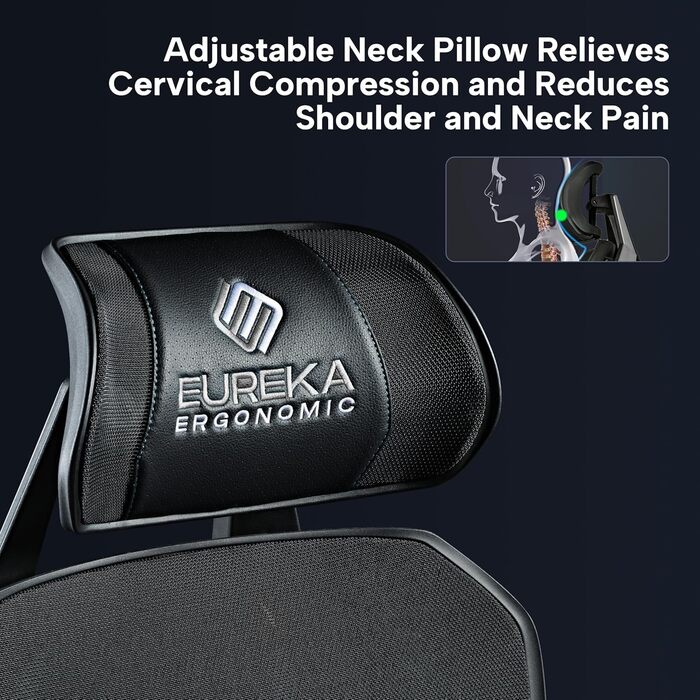 Ігрове крісло EUREKA ERGONOMIC Typhon, ергономічне офісне крісло з регульованою поперековою опорою та підголівником, крісло для ПК з 4D підлокітниками та регулюванням висоти, вантажопідйомність 125 кг, чорний та сірий