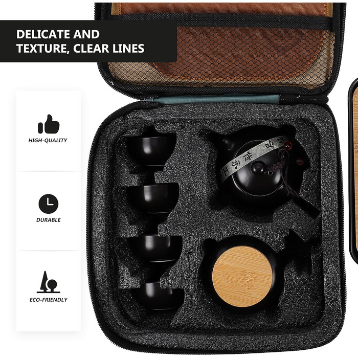 Абаодам Портативний Керамічний Набір для Чаювання Кунг-Фу з Чорним Чайником, Легкий у Догляді, Креативний Дизайн для Особистої Колекції або Сервірування Столу