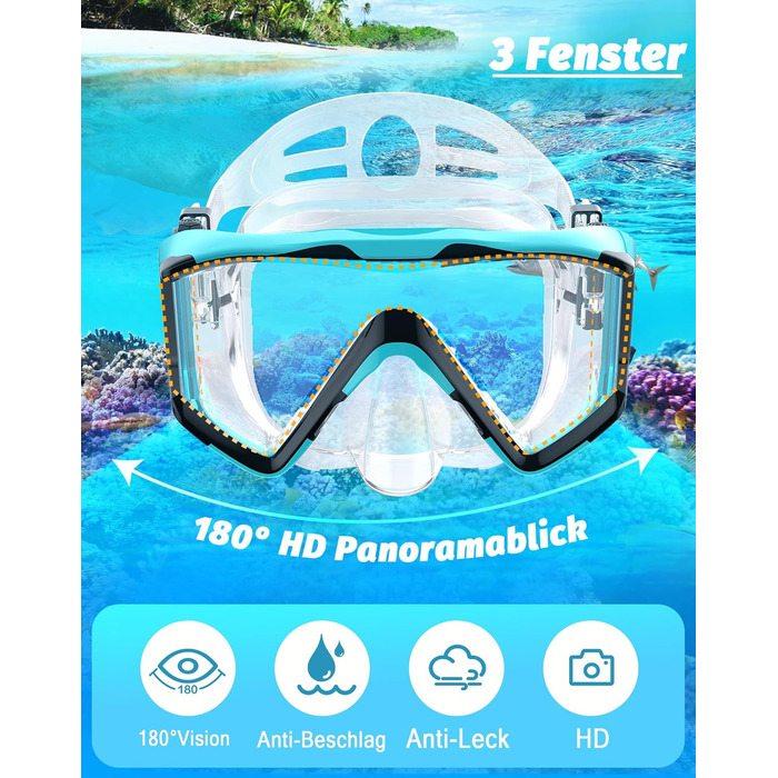 Набір для дорослого підводного плавання, покращена маска для дайвінгу та трубка, набір масок для підводного плавання із сухим верхом, професійне спорядження для дорослого підводного плавання, плавання, дайвінгу та підводного плавання з аквалангом (прозори