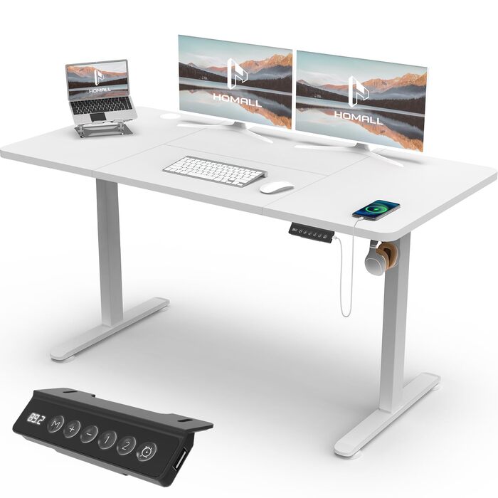 Стіл Homall з регульованою висотою та USB-портом 140x60 см, комп&39ютерний стіл стоячи, ергономічний стіл для домашнього офісу (140x60 см, білий) 140x60 см білий