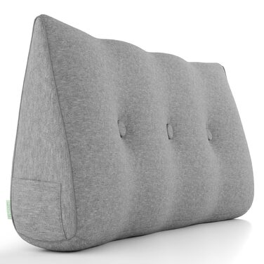 Зручна подушка для спини DYNMC you, бавовняний вигляд, 90 см, Oeko-TEX, сучасна клиноподібна подушка для ліжка, набивка середньої жорсткості - ідеально підходить як подушка для читання, настінна подушка, спинка - преміальне узголів&39я ліжка