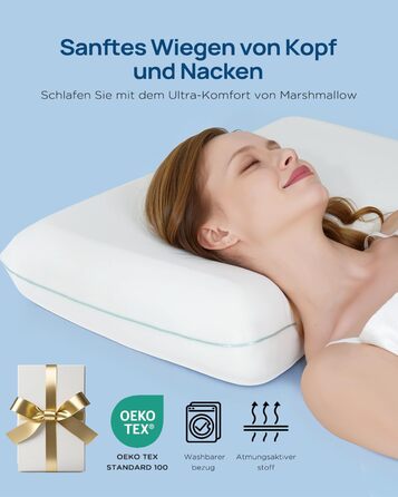 М&39яка охолоджувальна подушка, подушка з піни з ефектом пам&39яті 40x60, охолоджувальна подушка для сну, ортопедична подушка від болю в шиї, ергономічна подушка для підтримки шиї, подушка проти хропіння для тих, хто спить на боці, 40 x 60 см, білий-м&39я