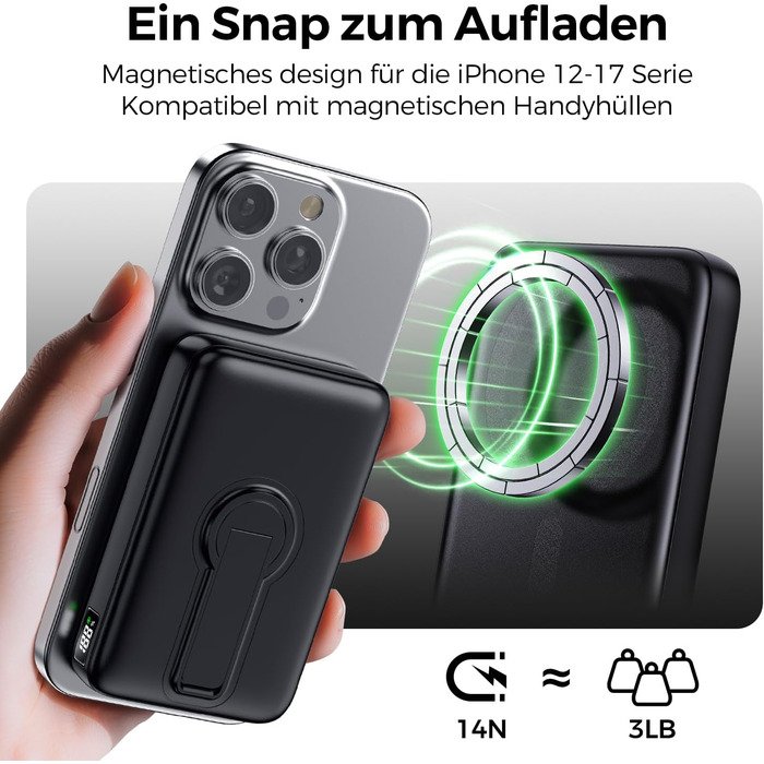 Зовнішній зарядний пристрій MagSafe, магнітний зовнішній зарядний пристрій ємністю 12000 мАг з PD 22,5 Вт, бездротовий зарядний пристрій зі швидкою зарядкою, входом та виходом Type-C, світлодіодним індикатором для iPhone серії 17/16/15/14/13/12/Pro/Pro Ma