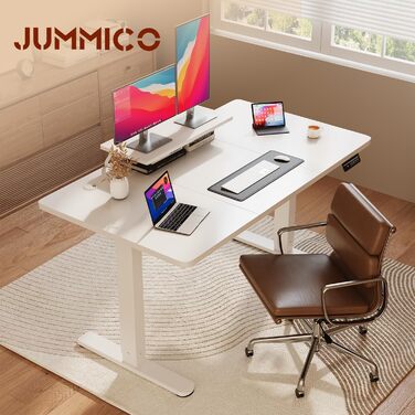 Стіл з регульованою висотою та підставкою для монітора, електричний стіл з можливістю сидіти/стояти, 120 x 60 см, білий