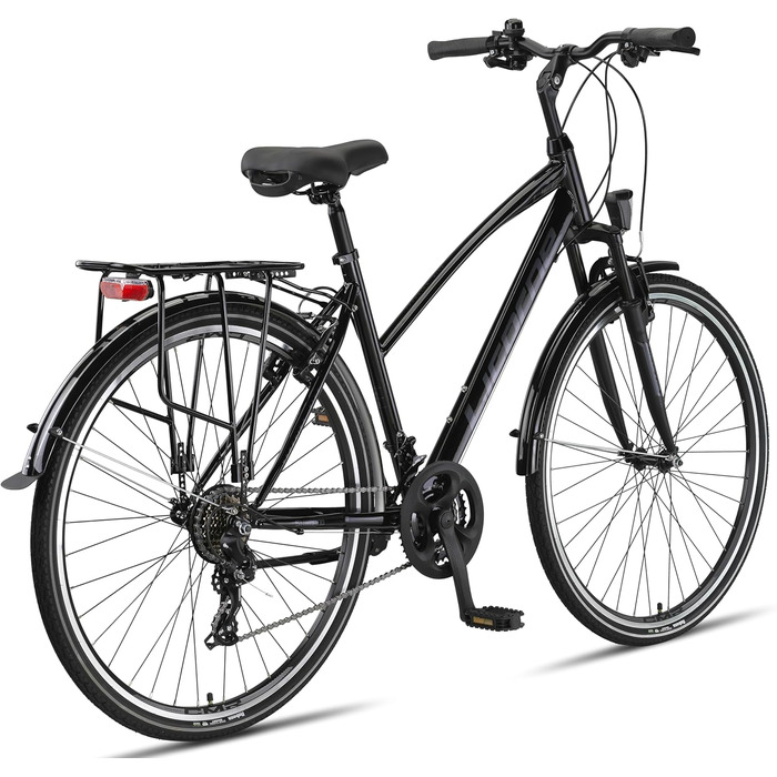 Велосипед Licorne Bike преміум-класу для трекінгу 28 дюймів для чоловіків, хлопчиків, дівчаток та жінок, 21 швидкість, міський велосипед, чоловічий велосипед LV-ATB, чорний/сірий, 28.0 Mills