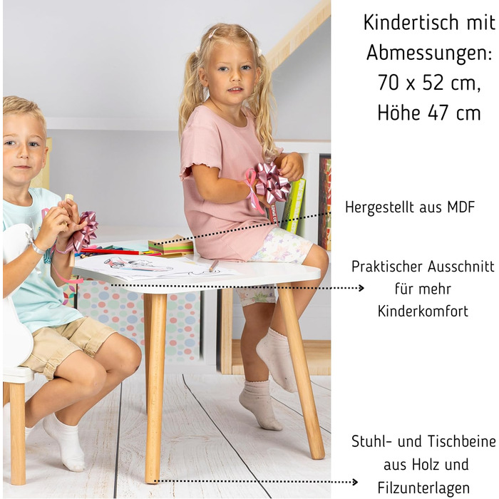 Дерев&39яний дитячий стіл, стіл для дитячої кімнати, білий, 52 x 70 см, самостійне складання, висока якість, натуральні дитячі сидіння, стіл для малюків - маленький столик 52 x 70 см з вирізом