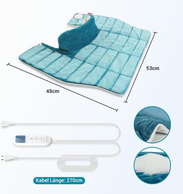 Повністю зважений грілка для шиї та плечей Comfytemp з 9 налаштуваннями нагріву, автоматичне вимкнення 0,5-9 год, грілка для шиї 1 кг, грілка для плечей, електрична грілка, подарунки для мам, жінок, мами, тата, синій, 53x48 см