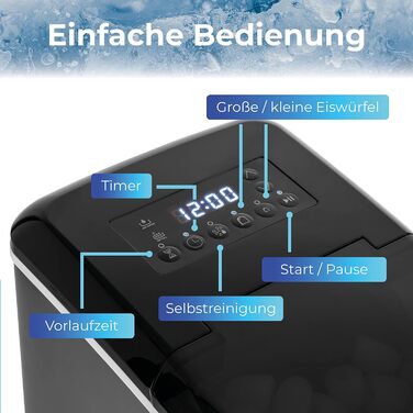 Машина для приготування кубиків льоду KLAMER (2024), 10 кубиків льоду за 7-9 хвилин, 15 кг кубиків льоду на день, 2 розміри кубиків льоду, резервуар для води 2,1 л, льодогенератор 120 Вт з таймером, тихий льодогенератор з лопатою для льоду Black