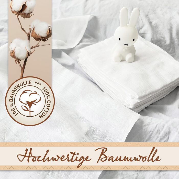 Набір з 10 муслінових серветок для відрижки розміром 80x80 см з бавовни - приємні для шкіри муслінові серветки - особливо м'які та