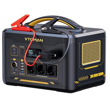 Портативна електростанція VTOMAN Jump 2200 з пусковими кабелями - акумулятор LiFePO4 ємністю 1548 Втгод/2200 Вт (пікова потужність 4400 Вт) з можливістю розширення до 3096 Втгод для евакуації транспортних засобів у надзвичайних ситуаціях DE - Jump 2200 пу