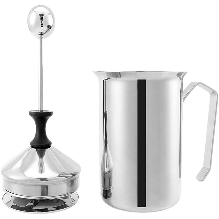 Ручна піноутворювач для молока Gvolatee 500 мл з подвійною сіткою з нержавіючої сталі, 8 x 8 x 18 см Ідеальна молочна піна завдяки