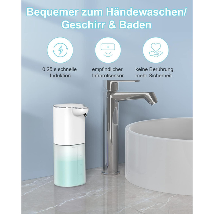 Настінне кріплення для мила, автоматичний дозатор мила Dalugo 400 мл, що перезаряджається, з 4 регульованими рівнями, водонепроник