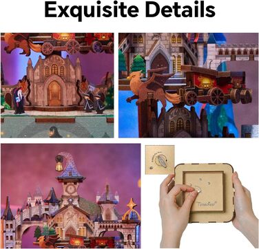 Музична шкатулка Tonecheer Дерев'яний 3D-пазл, набір моделей сім'ї котів своїми руками для дорослих, обертова музична шкатулка, дерев'яна головоломка Подарунки для прикраси будинку Подарунок на день народження Різдвяний підліток (Чарівний замок)