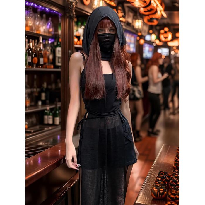 Жіноча сукня Mingnos, прозора, з подвійними високими розрізами, чорна, розмір S