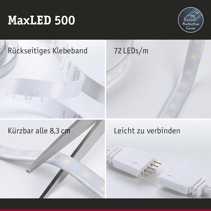 Світлодіодна стрічка MaxLED 500 Базовий набір Розумний будинок Zigbee IP44 3м в т.ч. 1х23 Вт з регулюванням яскравості RGBW кольоровий контроль срібляста пластикова світлова стрічка 3000 K, 78884