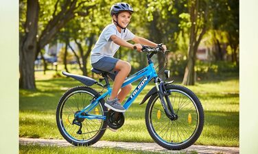 Гірський велосипед Talson 24 дюйми з 21-швидкісною Shimano, передньою підвіскою та ліхтарями, синього кольору