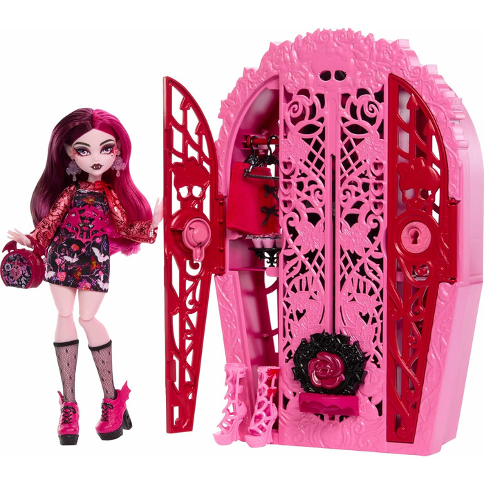 Набір ляльки Monster High Skulltimate Secrets та аксесуарів, Garden Mysteries Draculaura із зачарованою шафою та понад 19 сюрпризами для чаювання, такими як одяг для ляльок, HYT72