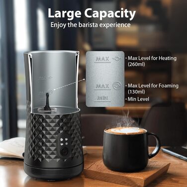 Електричний спінювач молока, HAPPHOOH 4-в-1, швидкий спінювач гарячого та холодного молока, з 2 віночками, контейнер для молока з