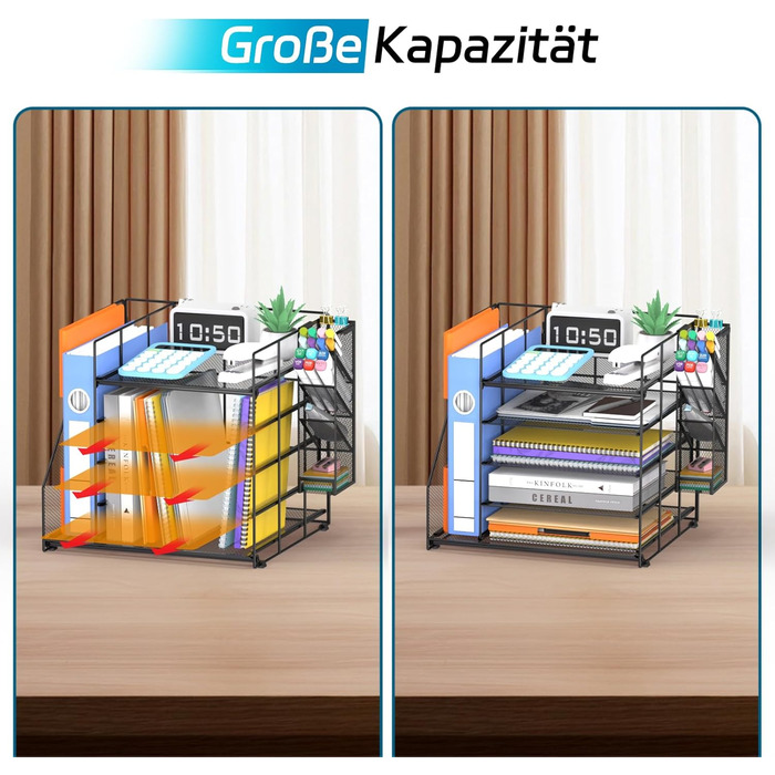 Органайзер для столу та аксесуари, 5-рівневий багатофункціональний тримач для ручок з шухлядою та відділеннями для зберігання, для офісу, школи, дому