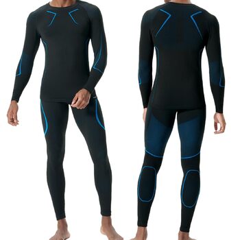 Чоловіча функціональна білизна, дихаюча лижна білизна, комплект довгої термобілизни для мотоциклізму, бігу, велоспорту, футболу, катання на лижах, чорний/синій, XL-XXL