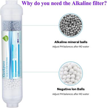 Дюймовий рядний 6-ступеневий фільтр для лужної води pH для системи зворотного осмосу - підключення 1/4 дюйма, 10-