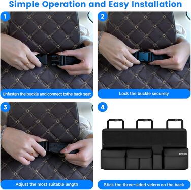 Органайзер для багажника автомобіля, багатофункціональна сумка для зберігання речей з сітчастими кишенями, 9 кишень, чорний, 105x52 см