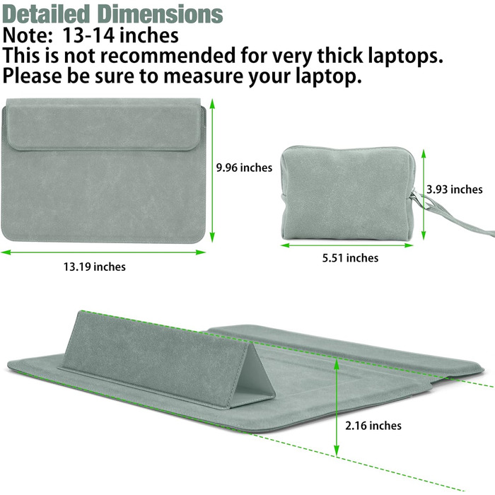 Чохол для ноутбука HaruYo з підставкою, кишенями для живлення та аксесуарів, сумісний з MacBook, iPad, Surface, Lenovo, HP (12-16 дюймів, кавовий сірий)