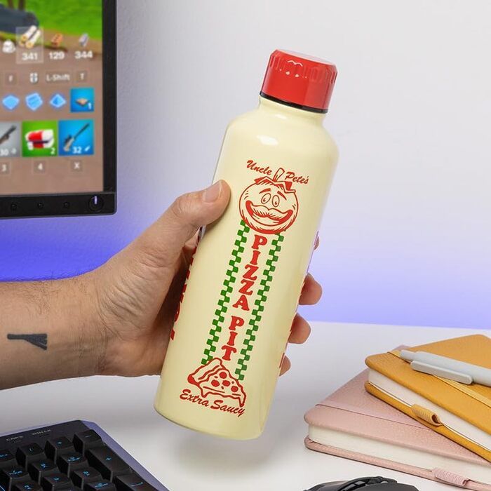 Пляшка для води Paladone Fortnite Uncle Pete&39s Pizza Pit з нержавіючої сталі з кришкою, що закручується, офіційно ліцензований багаторазовий ігровий товар для підлітків, дорослих, школи, роботи, 500 мл