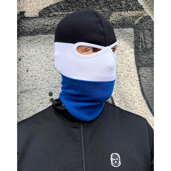 Балаклава PGWEAR у чорну, білу та синю смужки Маска унісекс, один розмір Ультрас, Хулігани, Лижі, Мотоцикли
