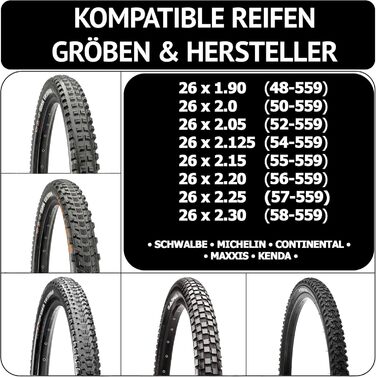 Комплект камер для велосипеда 26 дюймів Для ніпелів AV, SV, DV 26x1.90 - 26x2.30 Гірський, трекінговий, міський велосипед З монтажними лопатки та світловідбиваючими ковпачками 26 камера SV Presta 48мм (2 шт.)