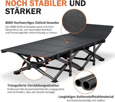 Розкладне кемпінгове ліжко, розкладне гостьове ліжко до 200 кг, з бічною кишенею, портативний кемпінговий шезлонг, для використання на природі, в саду, для подорожей, кемпінгу та в приміщенні (сіре)