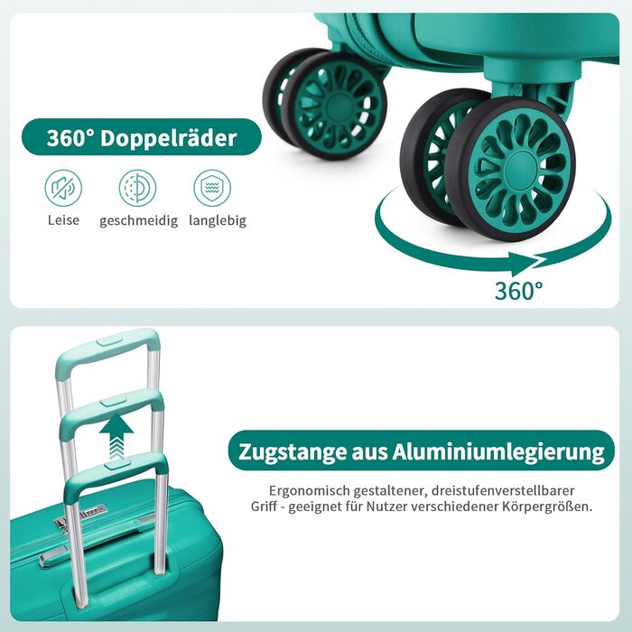 Легка дорожня валіза KONO для ручної поклажі 55 см з твердого поліпропілену з 4 колесами та замком TSA, 55x40x20 см (зелена)