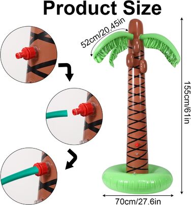 Спринклер для пальмових дерев, надувна іграшка з розпилювачем води на відкритому повітрі прикраса для вечірок для дітей Літній задній двір галявина Гавайський басейн пляж, 155