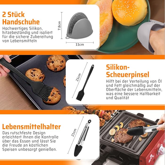 Набір аксесуарів для фритюрниці з 9 предметів для Ninja Foodi Dual AF300EU, AF400EU, Princess 182068, включаючи силіконову вставку для фритюрниці та решітки для фритюрниці тощо, аксесуари для фритюрниці з подвійними кошиками 7.6 л-9.5 л тип A