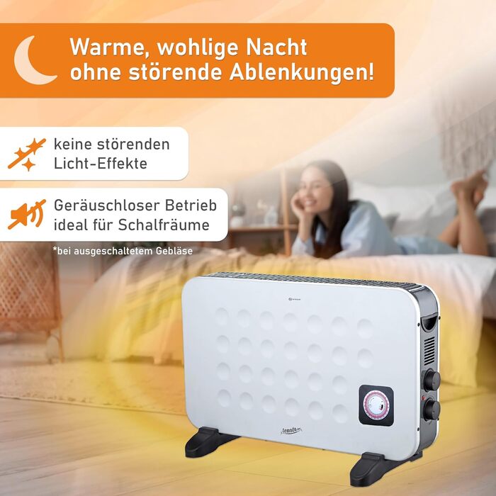 Портативний електричний обігрівач LEMODO - енергозберігаючий конвекторний обігрівач - електричний обігрівач з 2 рівнями потужності - безгазовий обігрівач - надійний електричний радіатор (1250 Вт / 2000 Вт) з таймером та функцією турбо