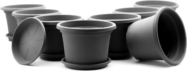 Набір з 8 круглих квіткових горщиків з блюдцями BigDean, ø 25 см, антрацит всепогодні кашпо, зроблені в Європі, антрацит, ø 25 см