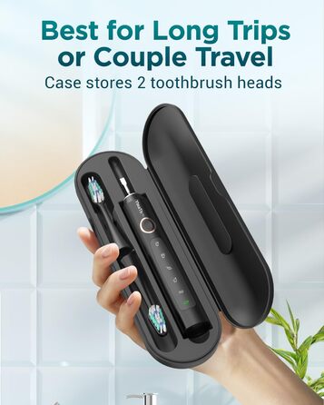 Електрична звукова зубна щітка для дорослих з 8 насадками, дорожнім кейсом, 5 режимами, водонепроникністю IPX7 та 90 днями роботи від акумулятора, чорного кольору, (в упаковці)