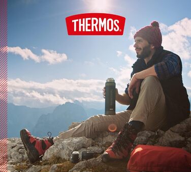 ТЕРМОС ДЛЯ НАПОЇВ THERMOS MOUNTAIN 0.9 л, чорний, термос з нержавіючої сталі з чашкою для пиття, зберігає напої гарячими/холодними протягом 24 годин, легка пляшка для активного відпочинку, міцна, знімна кришка, без BPA, 900 мл