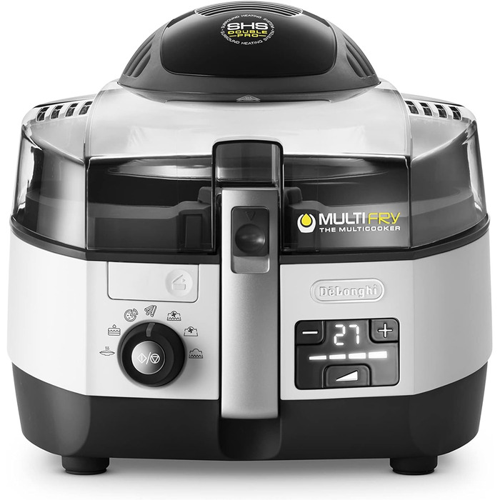 Аерофритюрниця De'Longhi MultiFry Extra Chef Plus FH1396, мультиварка місткістю 1,7 кг, 8 програм приготування, система конвекції з 2 нагрівальними елементами, функція гриля, додаток Recipe, 2300 Вт, білий 8 програм