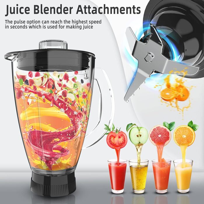 Кухонний комбайн Homlee 3 в 1 Багатофункціональна тістомісильна машина 1800 Вт 6-рівневий блендер, з м'ясорубкою, соковижималкою 1,5 л, чашею з нержавіючої сталі 5,5 л Тістоміс чорний