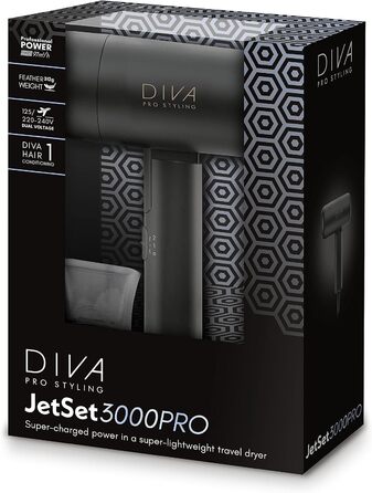 Компактний дорожній фен Diva Pro Styling Jet Set 3000 Pro, чорний