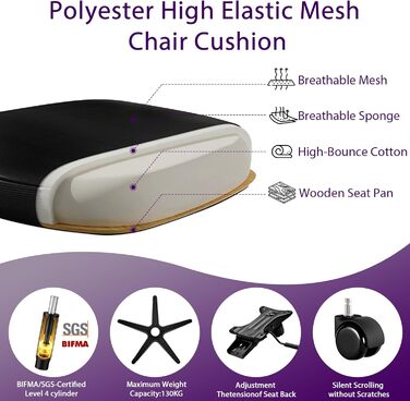 Ергономічне офісне крісло, стілець для роботи зі складними підлокітниками, регульоване по висоті офісне крісло з регульованою поперековою опорою та безшумними колесами, крісло для керівника, вантажопідйомність 120 кг, поперекова опора 4D