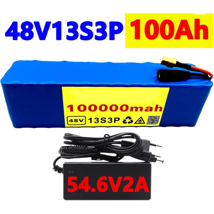Акумулятор для електровелосипеда, 48 В, 100 Аг, літієва батарея, 13S3P, перезаряджувана літій-іонна батарея, 48 вольт, акумулятор для електровелосипеда, електричний самокат, Т-подібний штекер