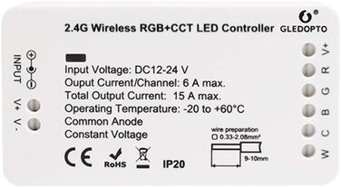 Контролер контролера GLEDOPTO ZigBee для світлодіодної стрічки RGBCCT WRGBWW для 12 В або 24 В протестовано з Philips Hue*, Alexa Echo Plus, Homee (Rgbcct/Rgbтеплий білий холодний білий)