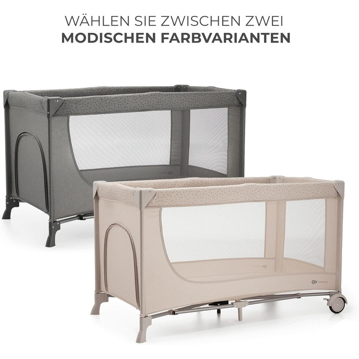 Дитяче ліжко Kinderkraft Joy 2, дорожнє ліжечко 2-в-1, дитячі ліжка, дитяче ліжко, дорожнє ліжечко, сучасний дизайн, малі розміри у складеному вигляді, колеса, темно-сірий колір Joy 2 Dark Grey