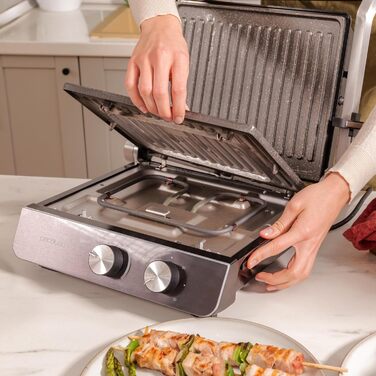 Електричний гриль Cecotec Rock'nGrill Blaze Neon потужність 2200 Вт, розкладна конструкція 180, точне керування з індикатором, знімні панелі, велика поверхня 29 x 23 см