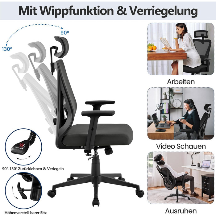 Ергономічне офісне крісло Yaheetech з регульованим підголівником