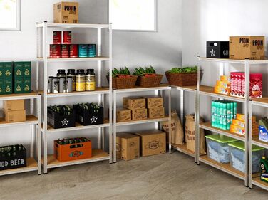 Міцний стелаж 180x90x40 см, металевий стелаж для підвалу та гаража, 5 полиць з МДФ з регульованою висотою, до 875 кг, вставний стелаж, оцинкований, роздільний