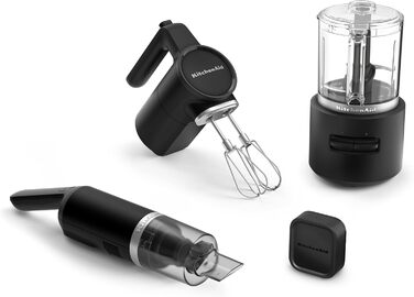 Бездротовий подрібнювач KitchenAid Go Cordless, 1,18 л, 2 швидкості та імпульсний режим, лезо з нержавіючої сталі та вінчик, до 25 хв роботи від одного заряду, чорний