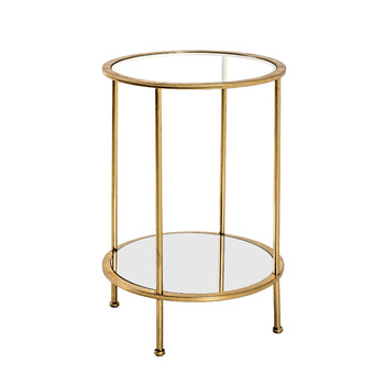 Журнальний столик HAKU Furniture золотий, метал, безпечне скло, дзеркало - Розміри В 55 см x Ø 38 см, Стиль Ар-деко Ø 38 x 55 см